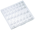 Cajas clasificadoras con tapadera y receptáculos incorporados para armario de surtidos, Inscripción: dentaform®, bandas para primeros molares,  mandíbula, izquierda